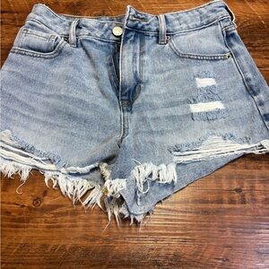Pacsun High Rise Festival Booty Shorts Distress Fringe  Size 25 Light Wash Jean